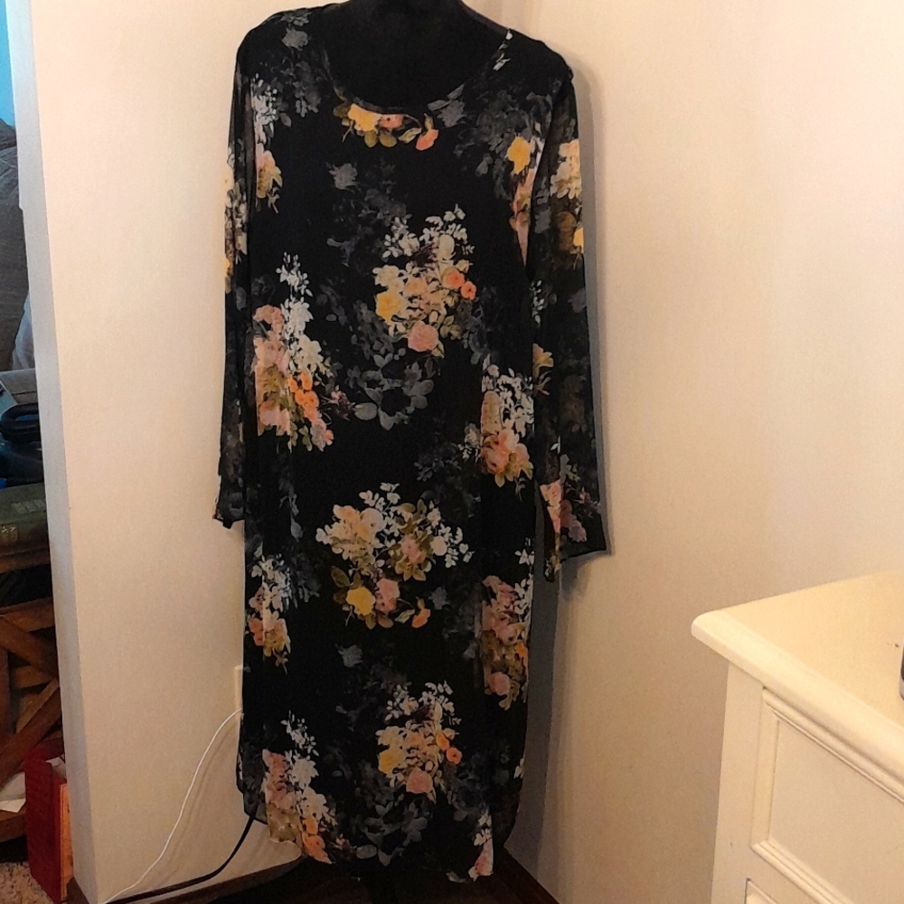 ING+ Black Floral Dress 2X
